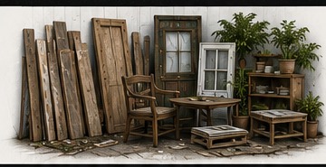 Reclaimed lumber and reusable household materials